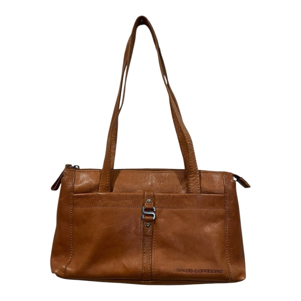 Spikes & Sparrow brown cognac leather East West shoulder bag